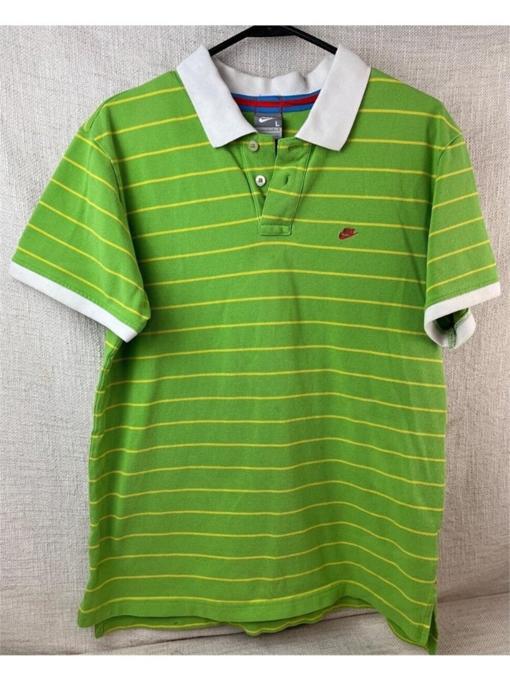 Nike Golf Mens Polo Shirt Striped Green Yellow Short Sleeve L